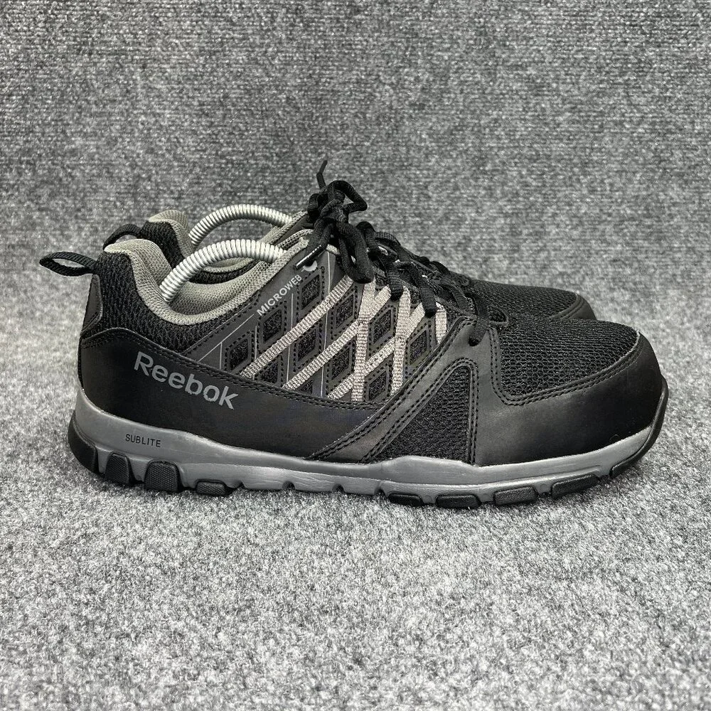 Reebok Sublite Athletic Work Shoes Men 11 Black Slip Resistant Steel Toe Sneaker